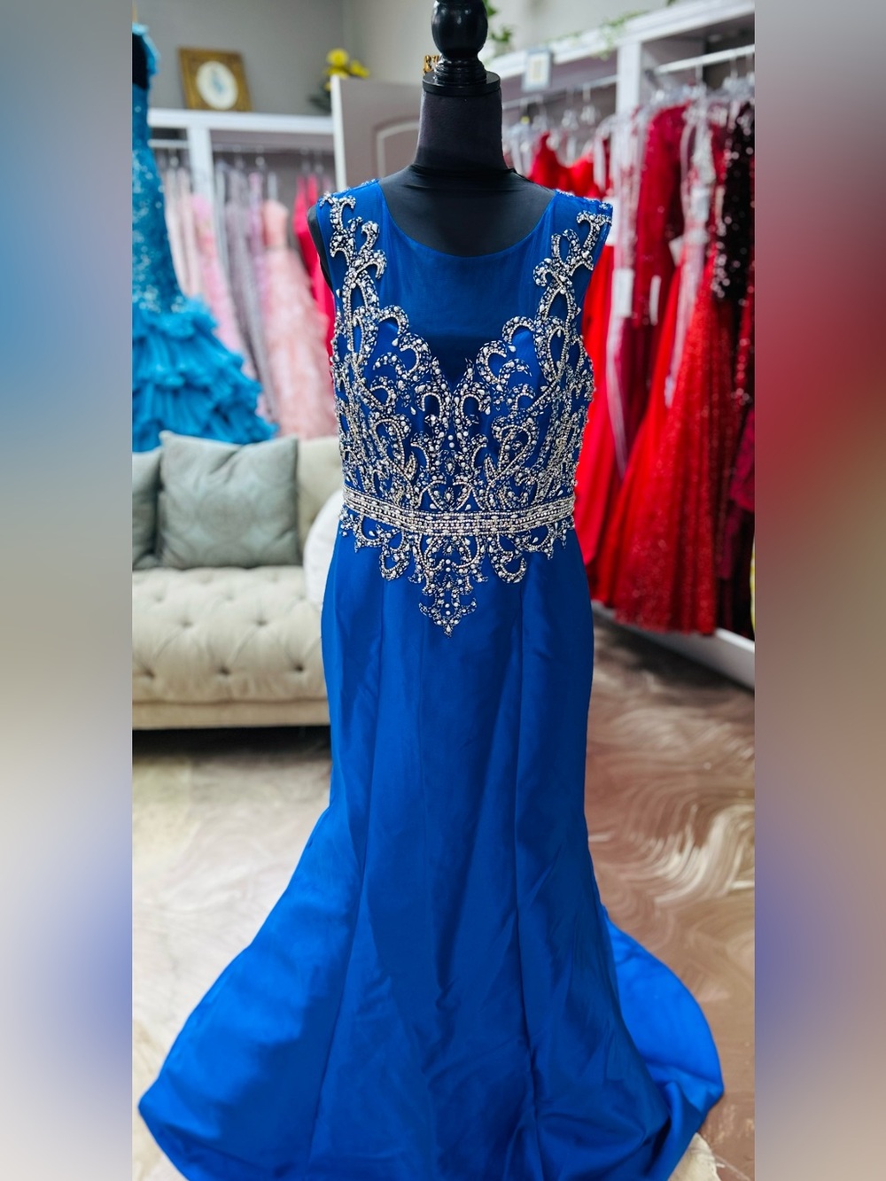 Embellished Royal Blue Prom Dress